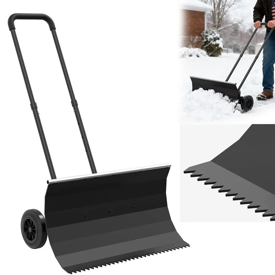 

Shovel with Wheels for Driveway, Combined Snow and Ice Removal Design, Angle Adjustable Blade amp Handle Snow Pusher Shovel,Effi