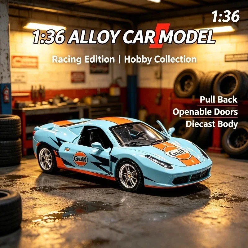 Alloy Car Model 1:36 Classic Race Coupe Replica, Diecast Pull-Back Metal Racer, Functional Openable Doors, Aerodynamic Race Body
