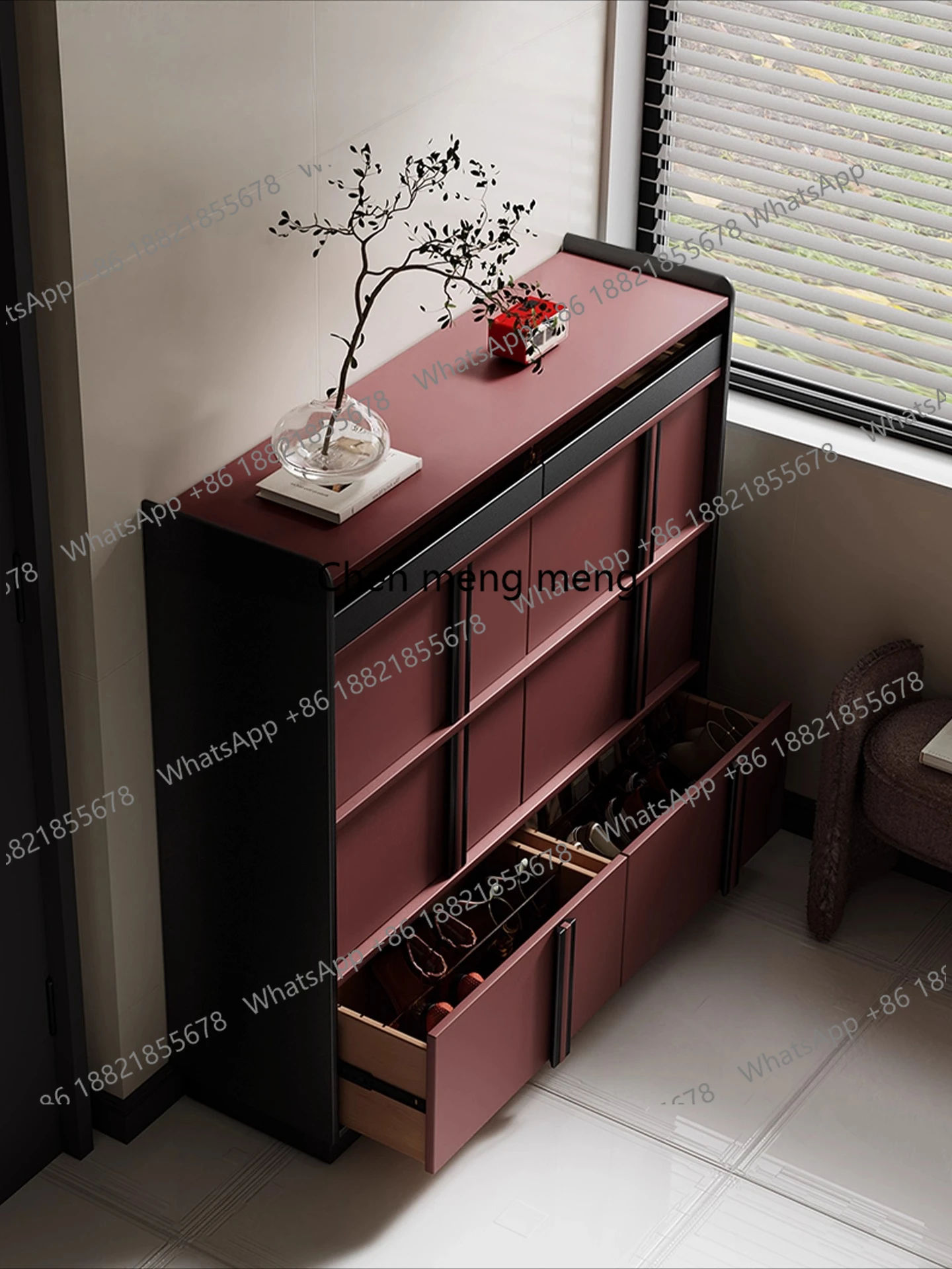 

Pure solid wood shoe cabinet boxwood household door drawer storage cabinet integrated against the wall entrance shoe cabinet