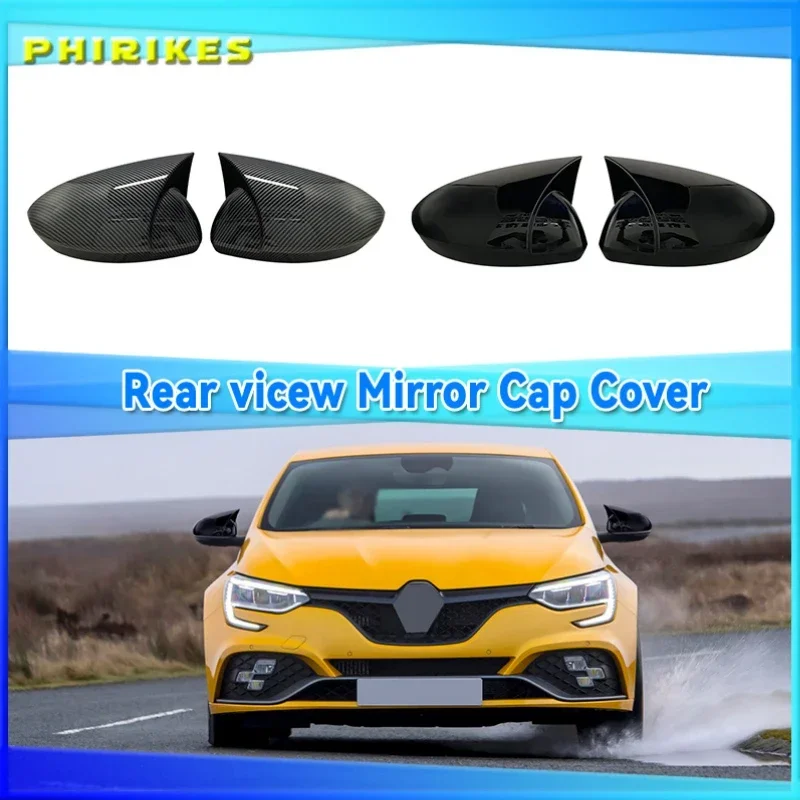

New Bat Style High Quality Abs Plastic 2 Pieces Mirror Covers Caps RearView Case Gloss Black For Renault Megane 4 2016 - 2019