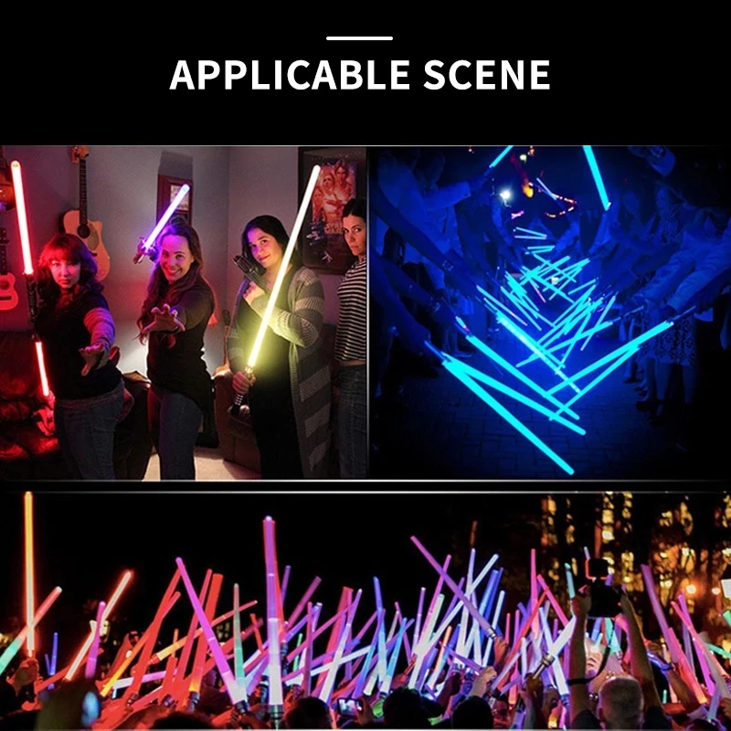 Mainan Laser bersinar Lightsaber RGB, mainan pedang Cosplay busur ganda dengan suara, hadiah Laser 2 buah