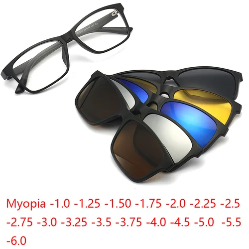 Imagen 1 del producto Gafas de sol magnéticas ópticas polarizadas 6 en 1 para hombres y mujeres, gafas con Clip en imán graduadas para miopía TR90, montura de gafas-0,5 a-6,0
