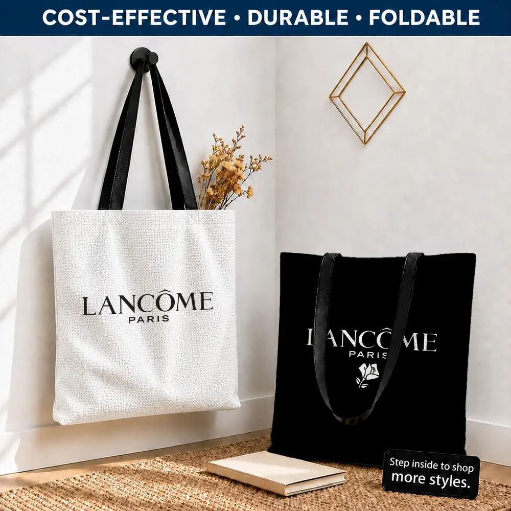 Bolsas de Almacenamiento con Logotipo de la Marca Lancome, Bolsa de Compras Reutilizable, Plegable y Ligera, de Lona de Poliéster, con Asas de Hombro