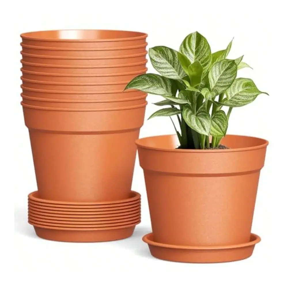 

Pack 6 Inch Plant Pots With Drainage And Saucers Plastic Flower Pots For Indoor And Outdoor Plants Stackable Nursery Planters F