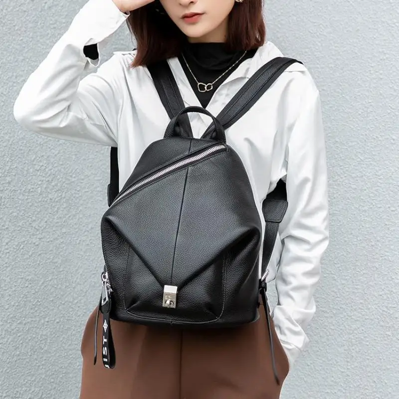 New High Quality Top Layer Cowhide Backpack For Women Fashion Multifunctional Large Capacity Simple And Versatile Backpack Trend