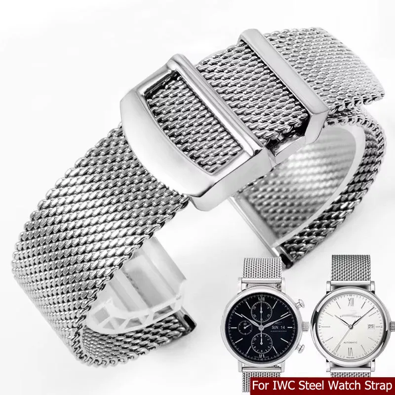 Watch Accessories Folding Clasp 20mm 22mm Milanese Stainless Steel Mesh Watch band Best For IWC PORTOFINO FAMILY Series Strap