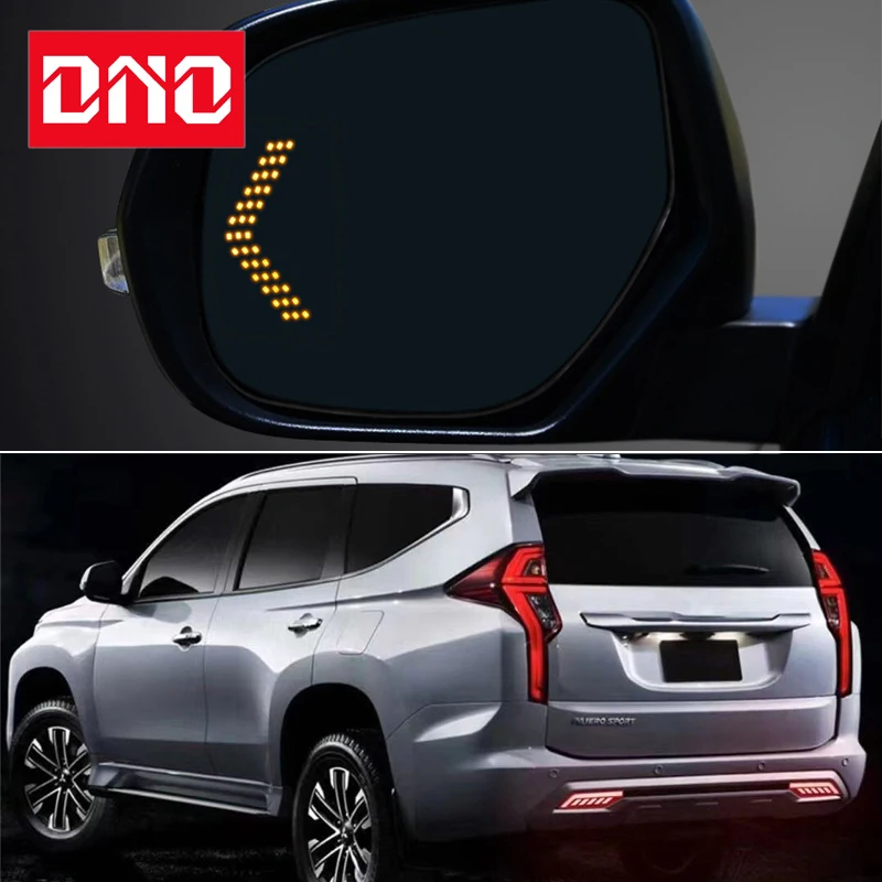 Car 12V Rearview Mirror Lights For Mitsubishi Pajero 2016 Turn Signal+Heating+Anti-Glare Reverse Warning Car Mirror