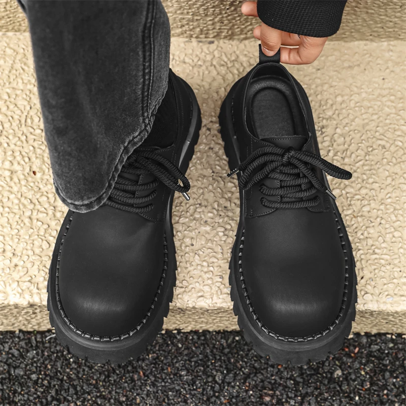 Men Derby Shoes PU Solid Color Thick Bottom Professional Classic Business Men Shoes