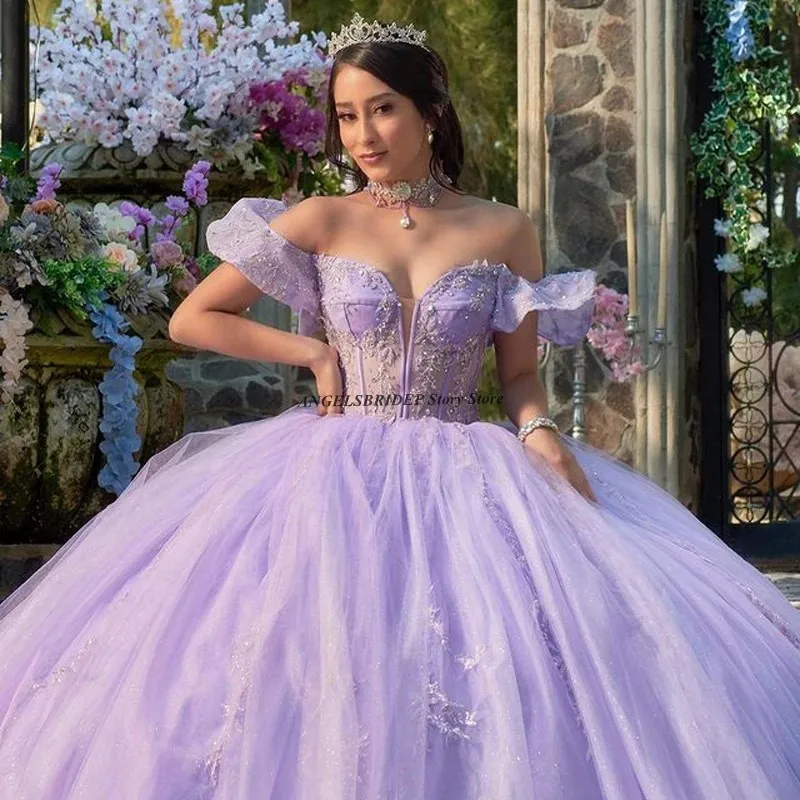 Angelsbridep Lilac Sweet 16. Quinceanera sukienki koraliki Ruched Vestido De 15 Anos Quinceanera suknia balowa suknia balowa suknia balowa dostosowane