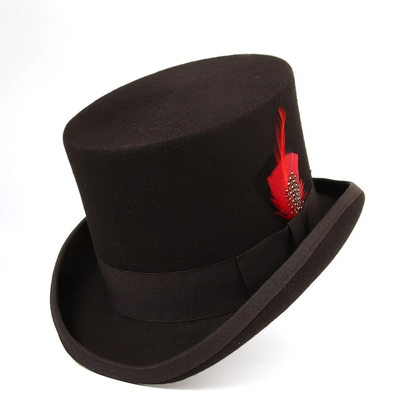 100% Pure High Hats for Men And Women Presidential And Magician Styles Premium Quality Jazz Hats Three Sizes Feather Decorations