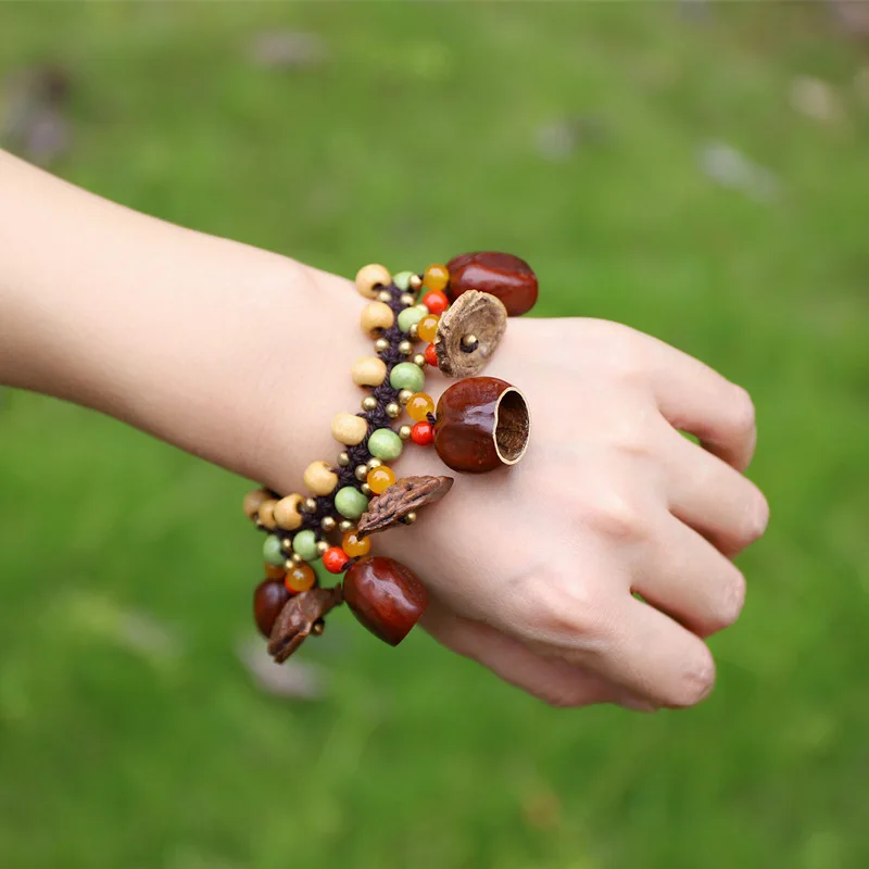 Natural Plant Fruit Shell Bracelet,Retro Wind Chime Sound Healing Bracelet For Women Fashion Bracelet Accessories