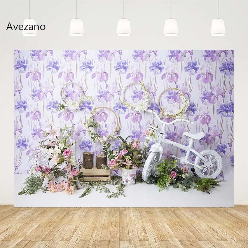 

Avezano Background Photography Flower Garden Bicycle Newborn Baby Girl Birthday Portrait Cake Smash Decor Backdrop Photo Studio