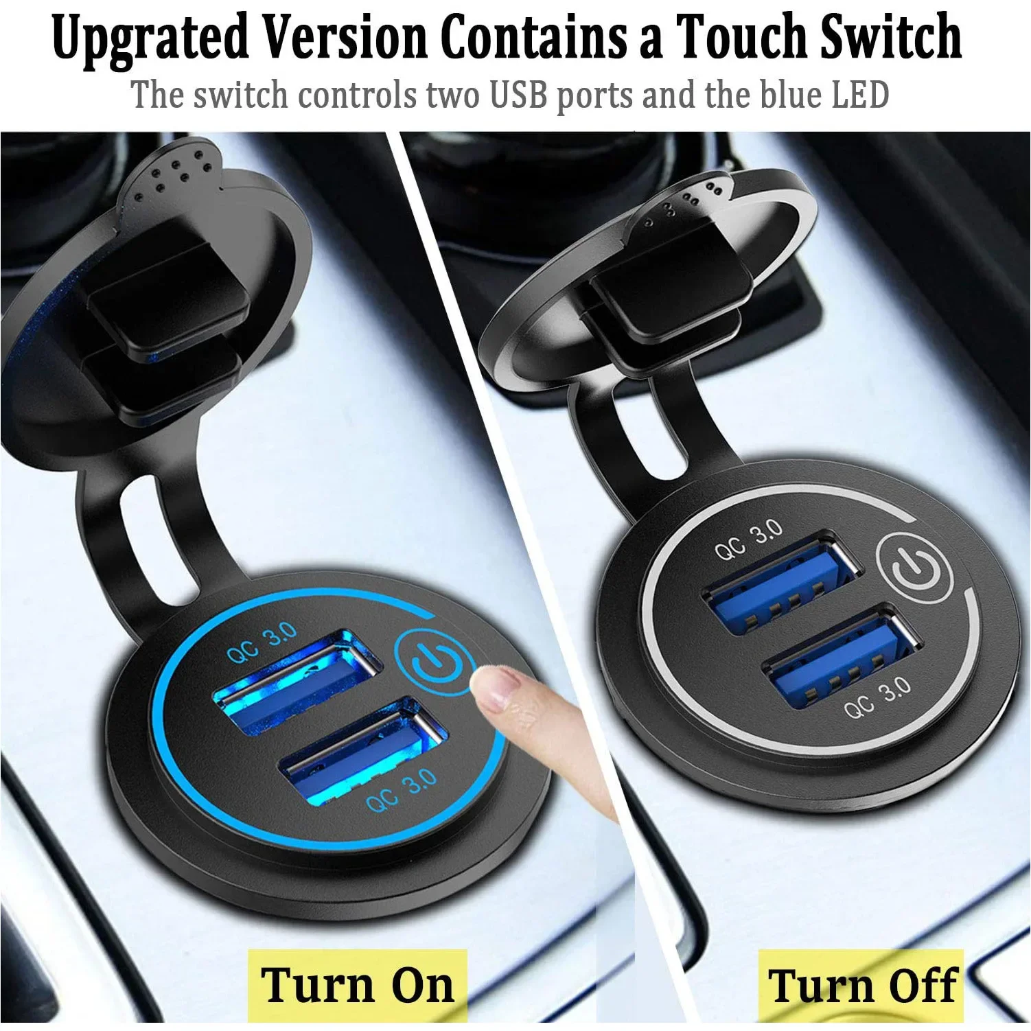Quick Charge 3.0 Dual USB Autolader Waterdicht 12 V/24 V QC3.0 USB Fast Charger Socket Stopcontact met Touch Schakelaar
