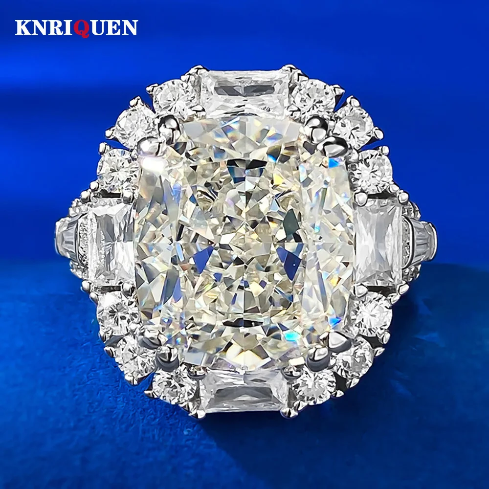 Luxury 100% 925 Real Silver Iced Cut 12*14mm White G Lab Diamond Rings for Women Engagement Ring Party Fine Jewelry Female Gifts