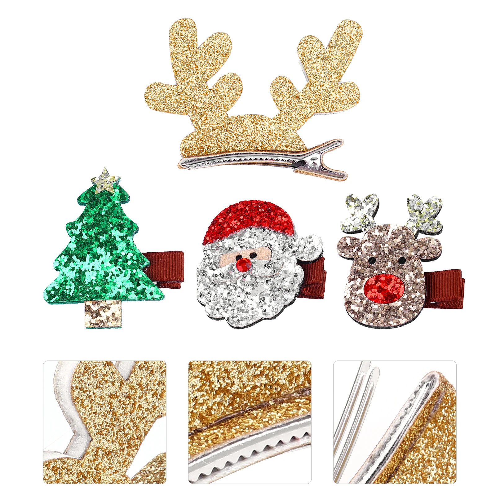 

4 Pcs 's Hair Accessories Glitter Barrettes Christmas Little Xmas Clips Sequin Fabric
