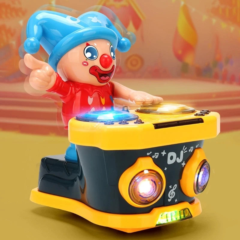 B2EB Rocking DJ Clown Toy for Child Cartoon Music Light Up DJ Clown Play Vehicle Kids Interaction Learning Toy Birthday Gift