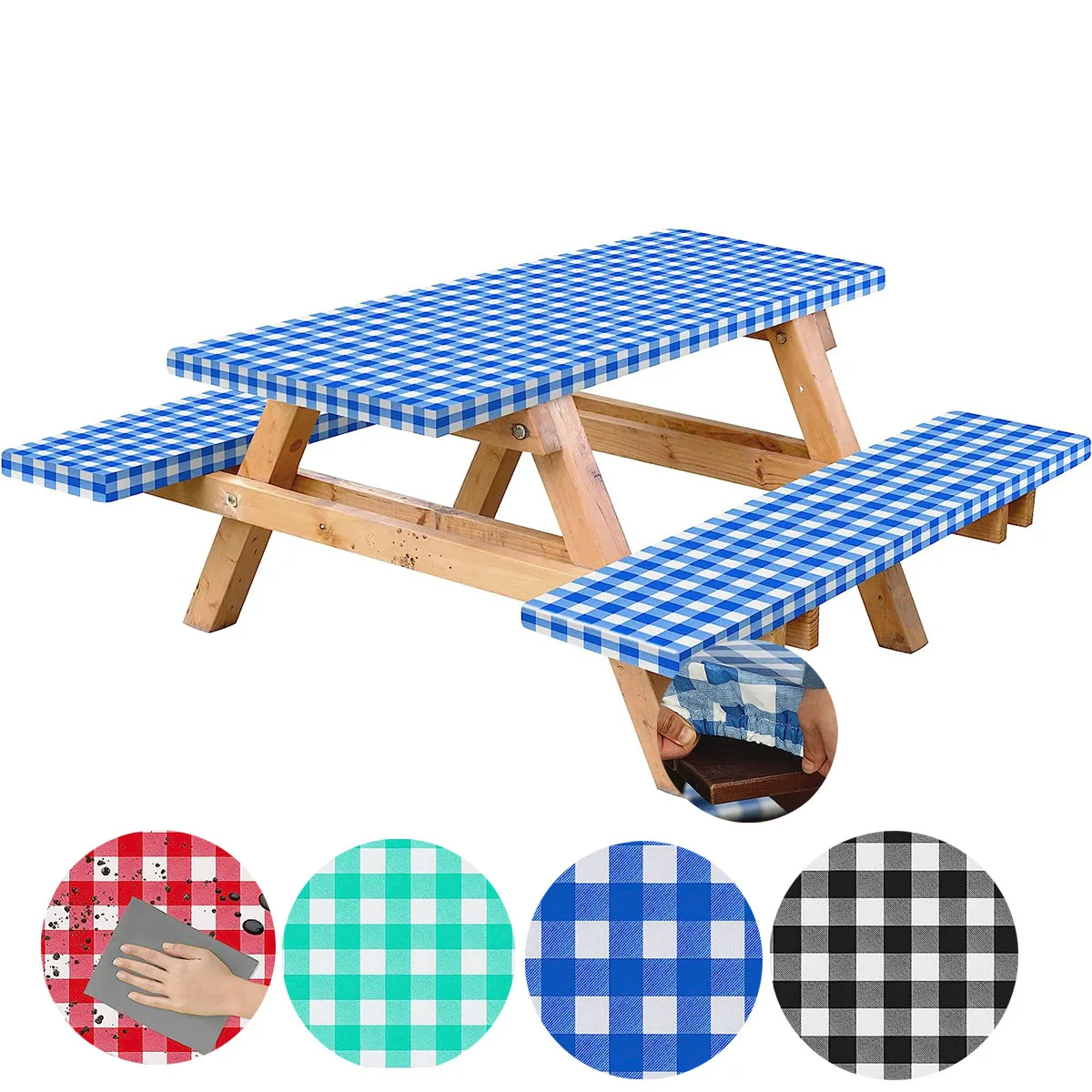 

Picnic Table Cover with Bench Covers Waterproof Camping Tablecloth Fitted Rectangle Tables and Seats Outdoor Party Decorations