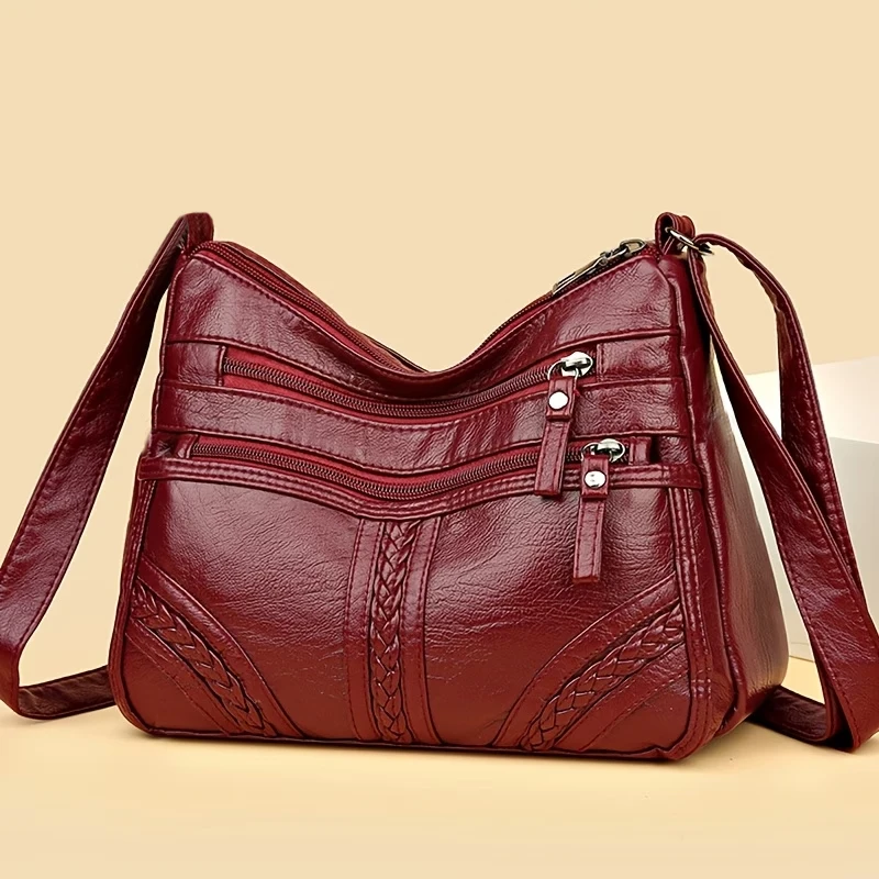 Verstellbare Hobo-Tasche aus weichem Leder, mehrfarbige lässige Umhängetasche für Damen für den täglichen Gebrauch. – Detail 3