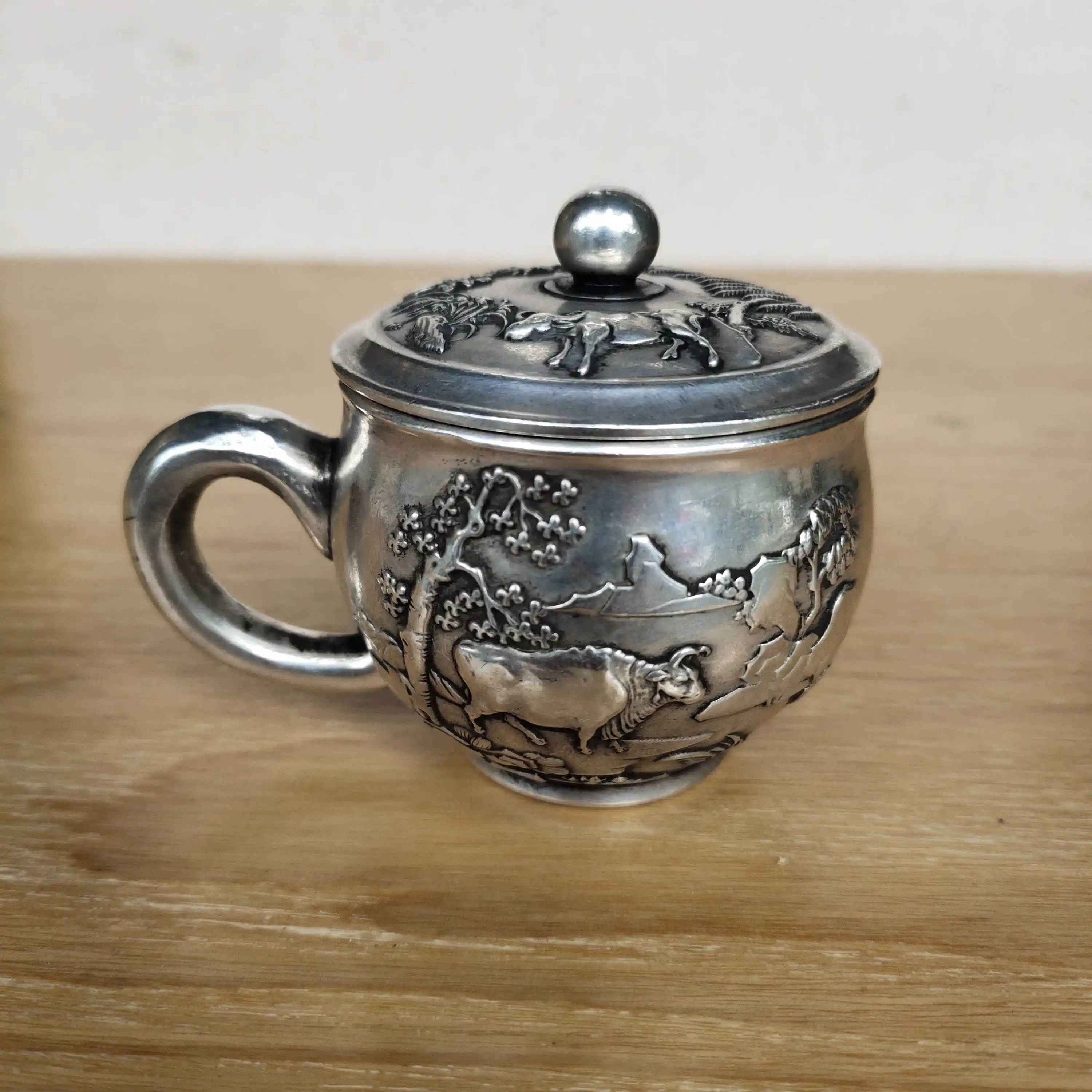 Collection of Copper Ware Pure Copper Plated Silver Cow Pot Tea Cup Wrapped with Slurry Moisturizing Exquisite Home Tea Ceremony