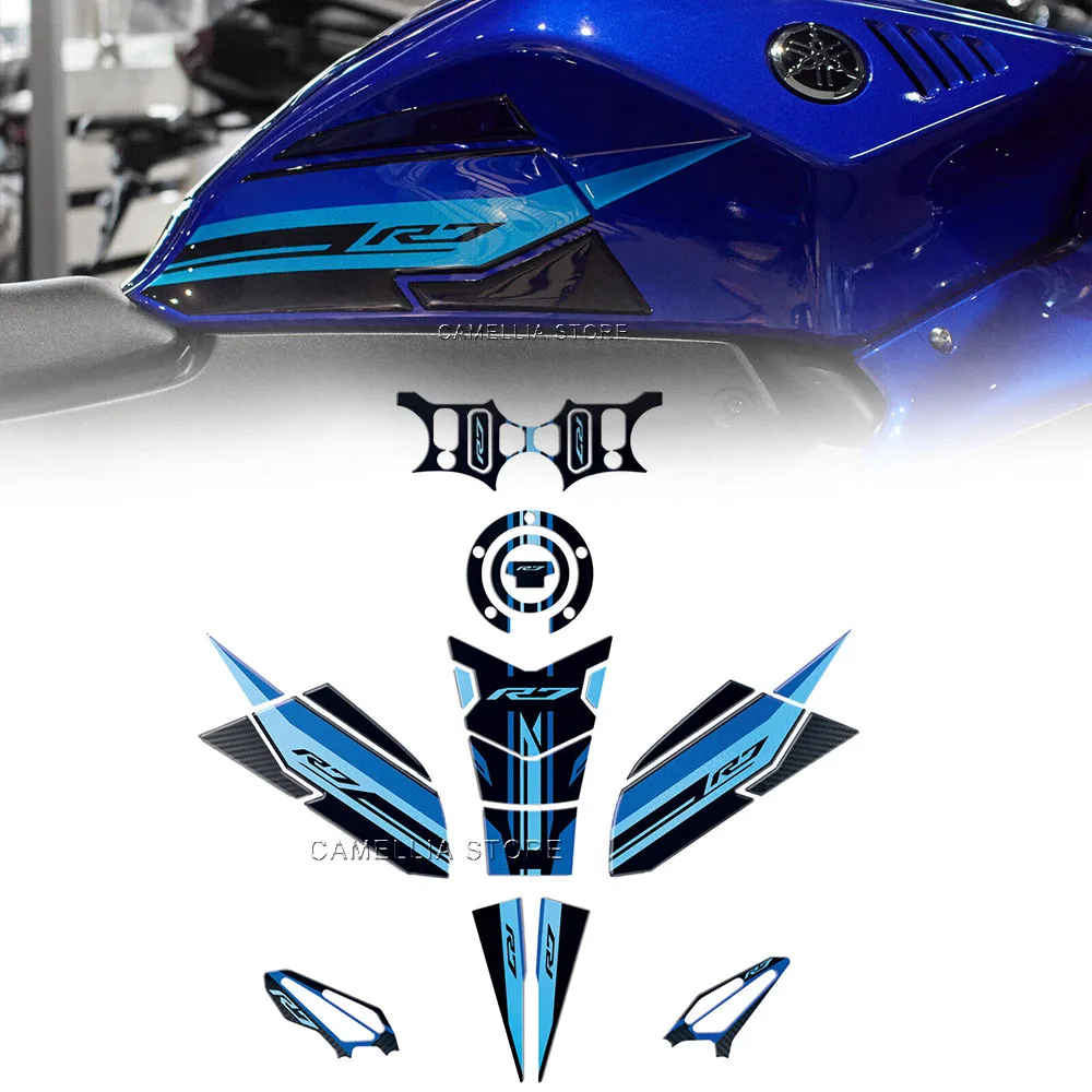 

Motorcycle Sticker 3D Epoxy Resin Waterproof Blue Motorcycle Fuel Tank Floor Protection Sticker for Yamaha R7 2021 2024