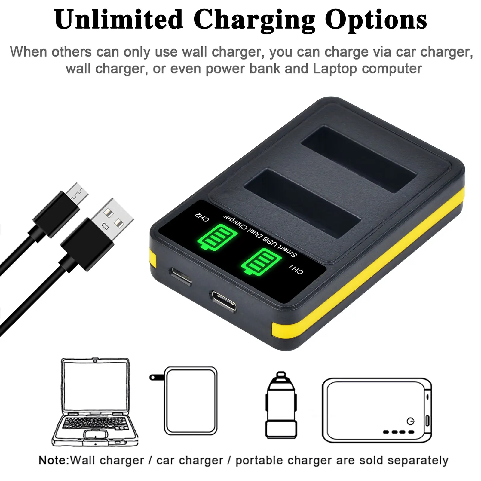 LED Dual Charger with Type C for Panasonic DMW-BLH7 BLH7E BLH7PP Battery Lumix DC-GX850 DMC-LX10 LX15 GM1 GM1K GM1KA GM1KS GM5 - Image 2