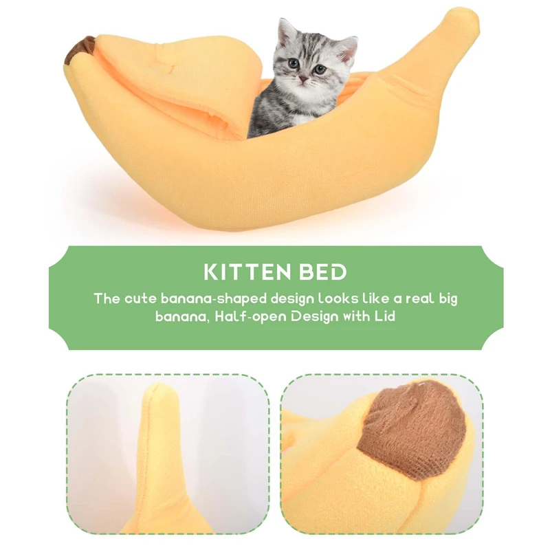 Cute Banana Cat Bed, Pet Bed Soft Cat Embrace Bed, Lovely Pet Bed for Cats, Rabbits & Small Dogs Yellow-A07G view 6