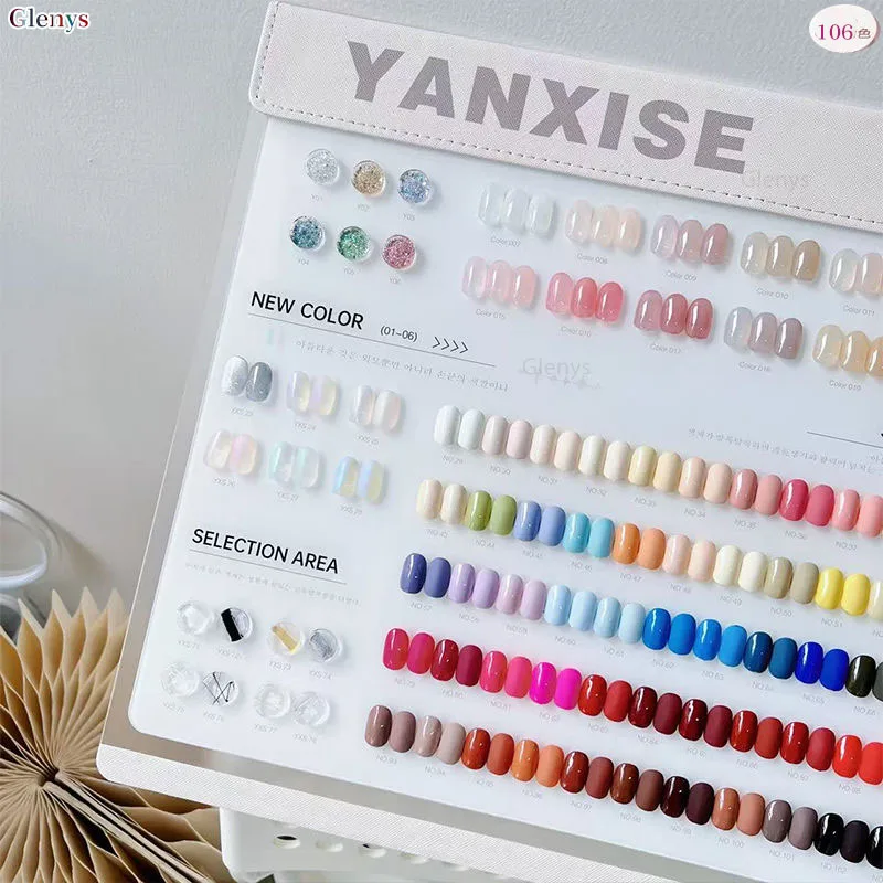 Glenys 106 couleur vernis à ongles Gel populaire gel de trempage Nail Shop essentiel couleur carte Salon de manucure Nail Art Clearcoat ensemble