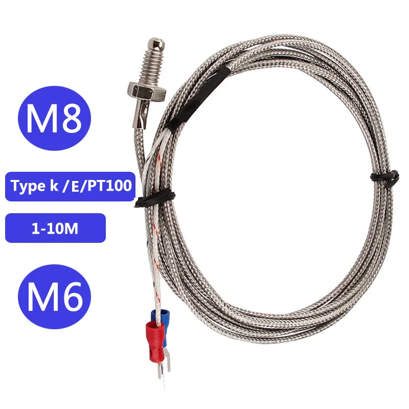 

Thermocouple Thread M8/M6 Screw K /PT100 Type 1/2/3/4/5/6/7/8/10m Probe Sensor Temperature Sensor 0-800°C Temperature Controller