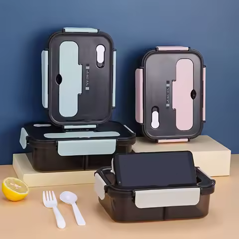 1500ml Portable Three Grid Lunch Box With Fork And Spoon Kids Students Adult Office Bento Box Microwave Food Storage Container
