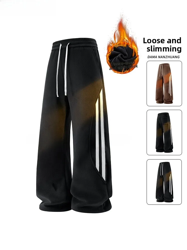 

Thiened Fce Orlon Men's Casual Pants Autumn Winter Warm Wide Leg Straight Cut Loose plus Size Faionable Ci Sle