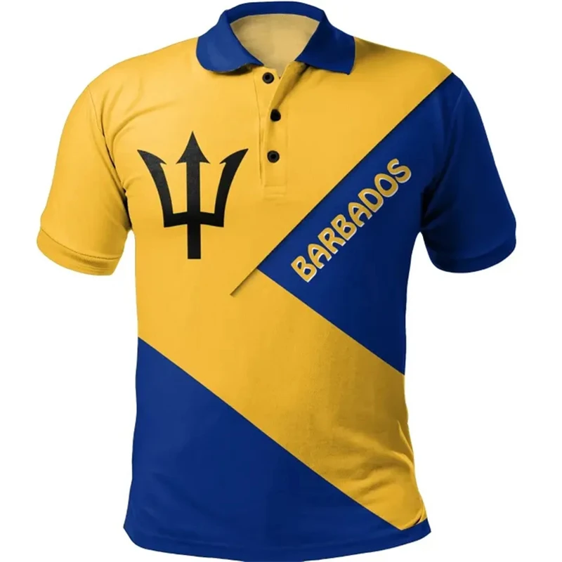 Bandiera Barbados Barbadian 3D Print Polo da uomo abbigliamento sportivo quotidiano magliette da palestra a maniche corte magliette da festa traspirante risvolto sportivo