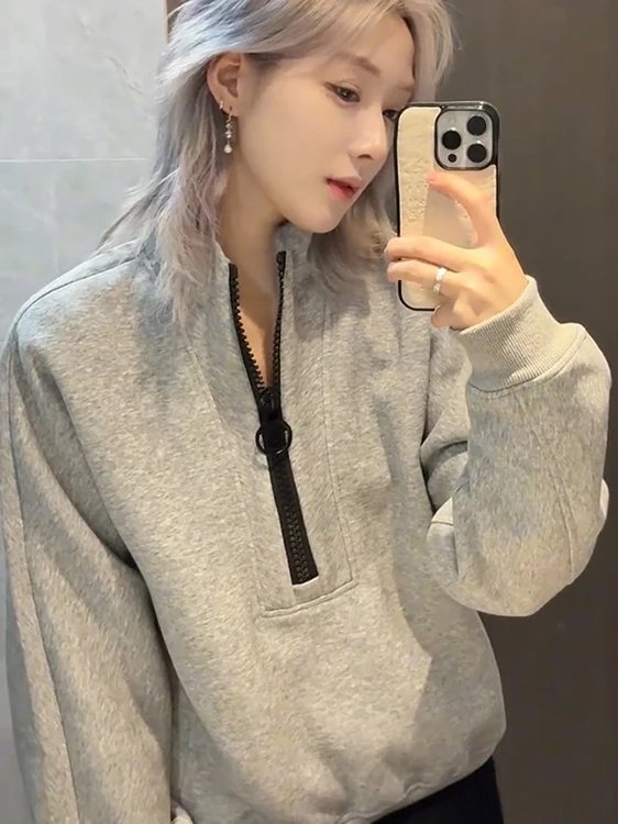 

Утепленная флисовая толстовка на молнии с воротником-стойкой для мужчин и женщин, осенне-зимняя, укороченная, для повседневной носки, уличный стиль