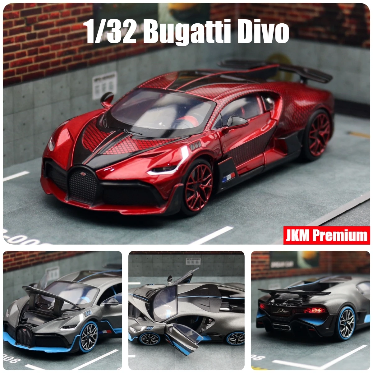 1/32 Bugatti DIVO JKM Miniature Toy Car For Children Diecast Model Pull Back Sound Light Doors Openable Collection Gift Boys