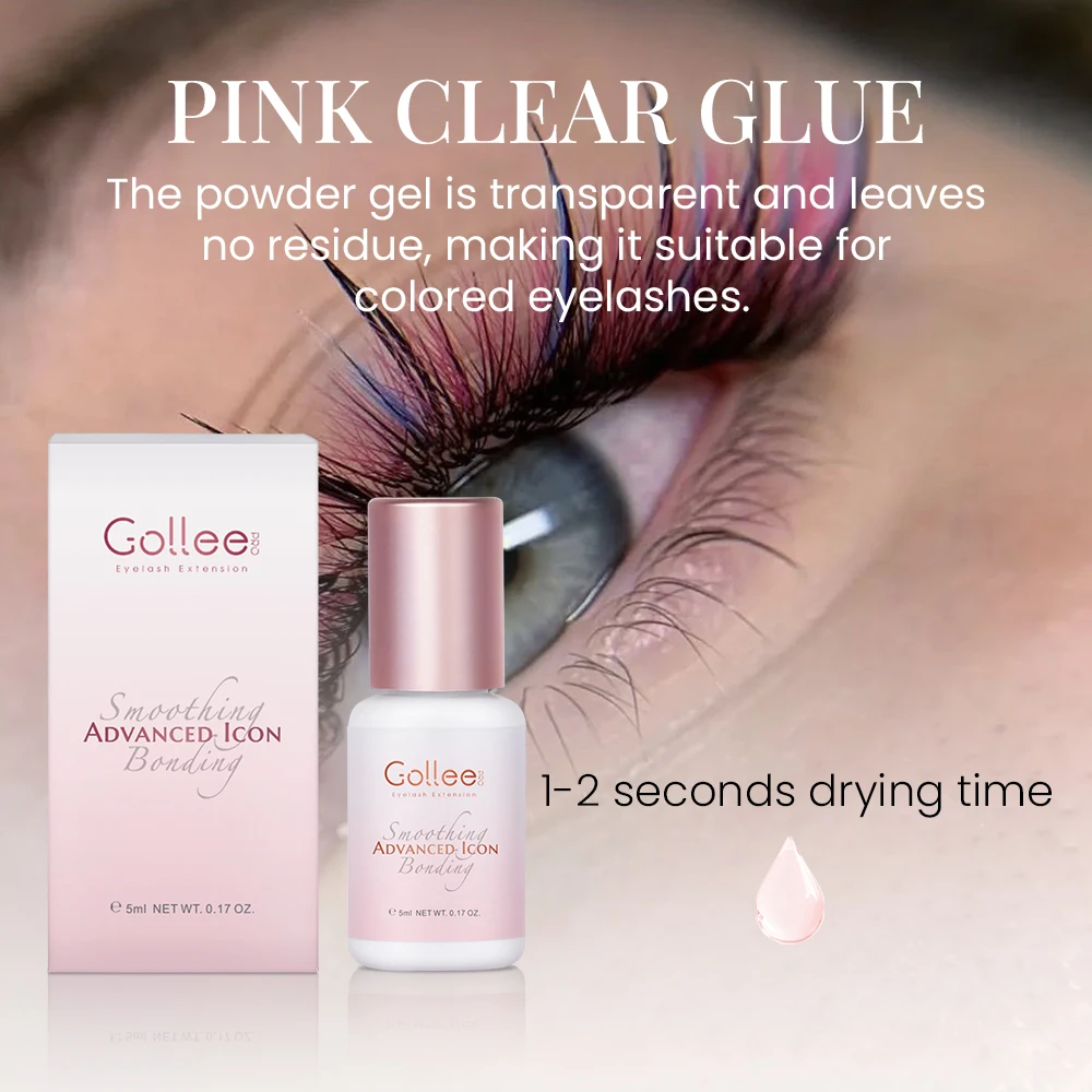 

Gollee Pink Clear Eyelash Extension Glue 5ml for Color or Black False Lash Adhesive 6-8 Weeks Professional Lashes Extension Glue