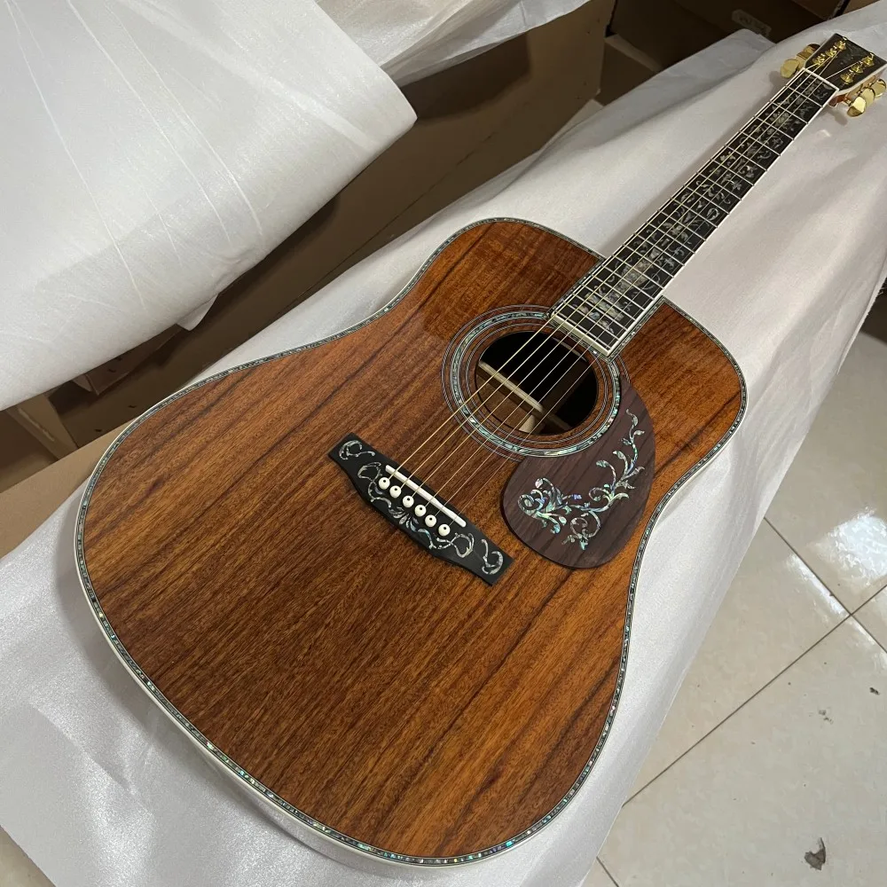 

Fast Delivery All Koa D Model Acoustic Guitar with Luxury Large Vase Design Ebony Fingerboard Bone Nut