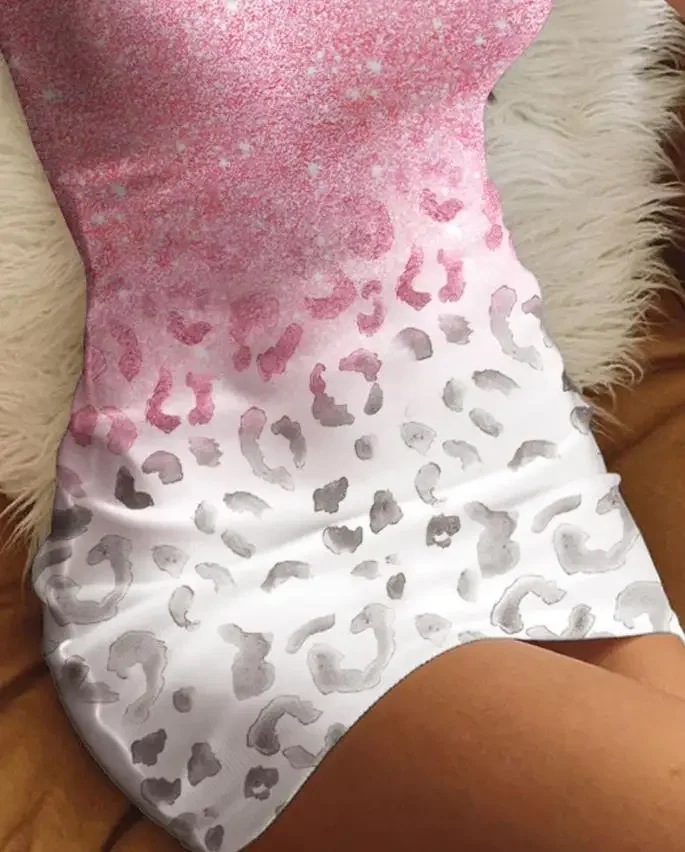 CPSYMYM Damen-Kleid, Frühling, Leopardenmuster, ärmellos, lässig, Rundhalsausschnitt, figurbetont, tägliches Mini-Tankkleid