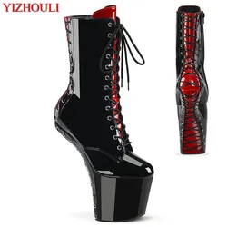 No heel 20cm hate sky high pole dancing heels, size sexy cross lace-up waterproof platform night catwalk low boots