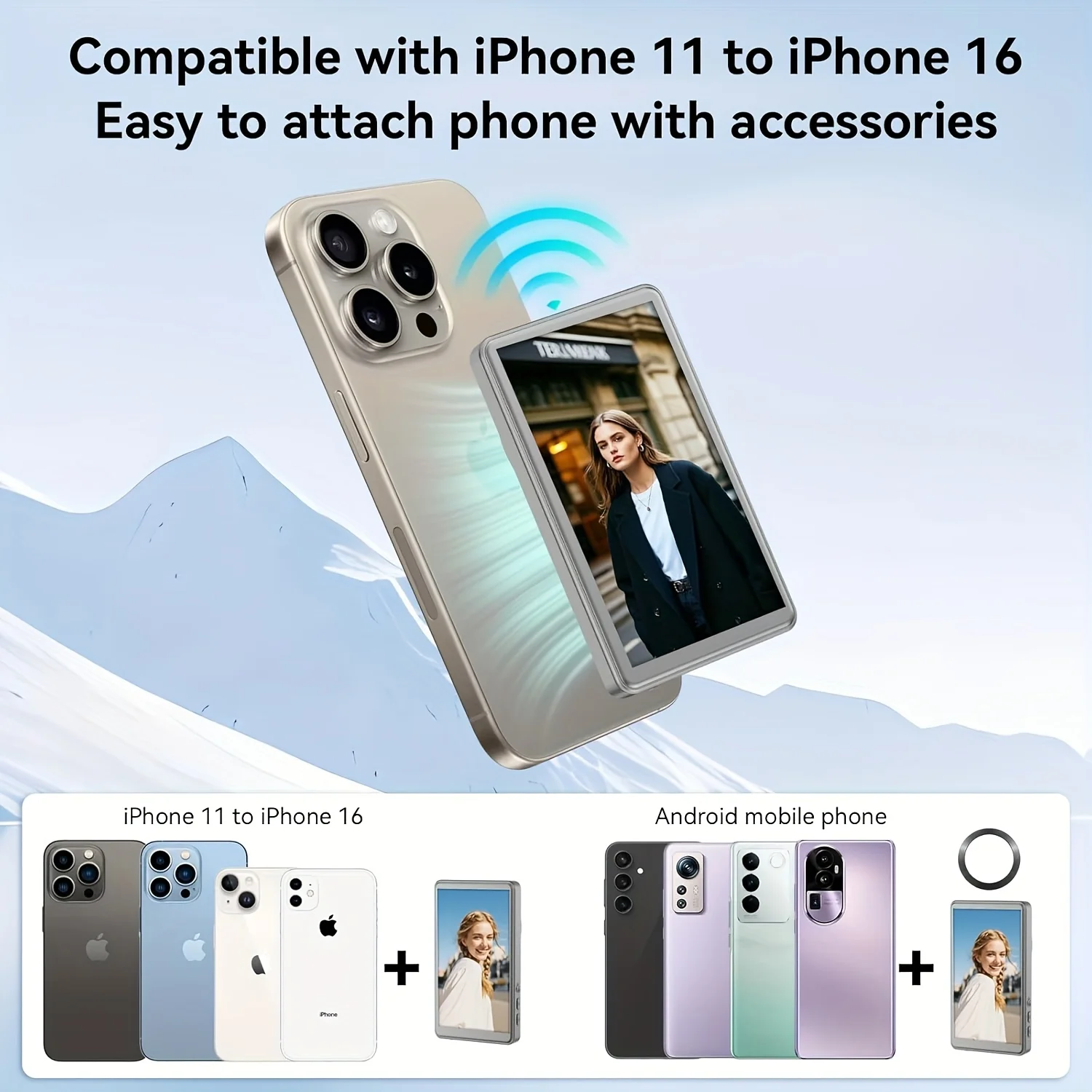 Mobile Phone Magnetic Selfie Monitor Screen Rear Camera Selfie Vlog Real time Streaming iPhone Android Phone