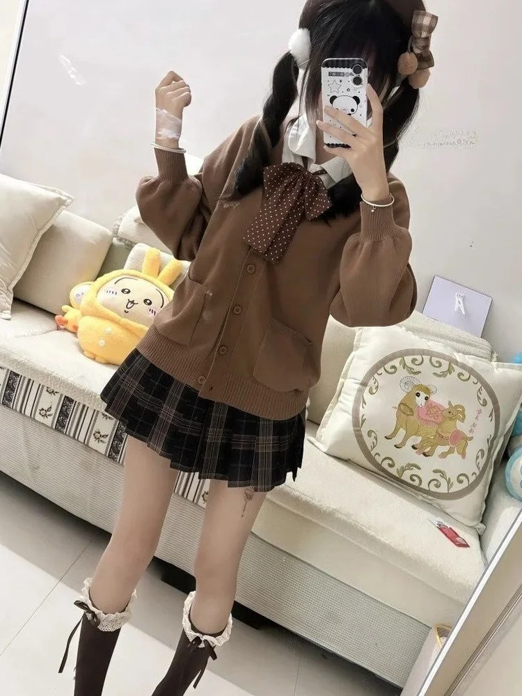 

Осенне-зимняя юбка-карамель, кардиган, длинная плиссированная юбка-миди Sve irt, белый улучшающий комплект для колледжа Sle Faion для...