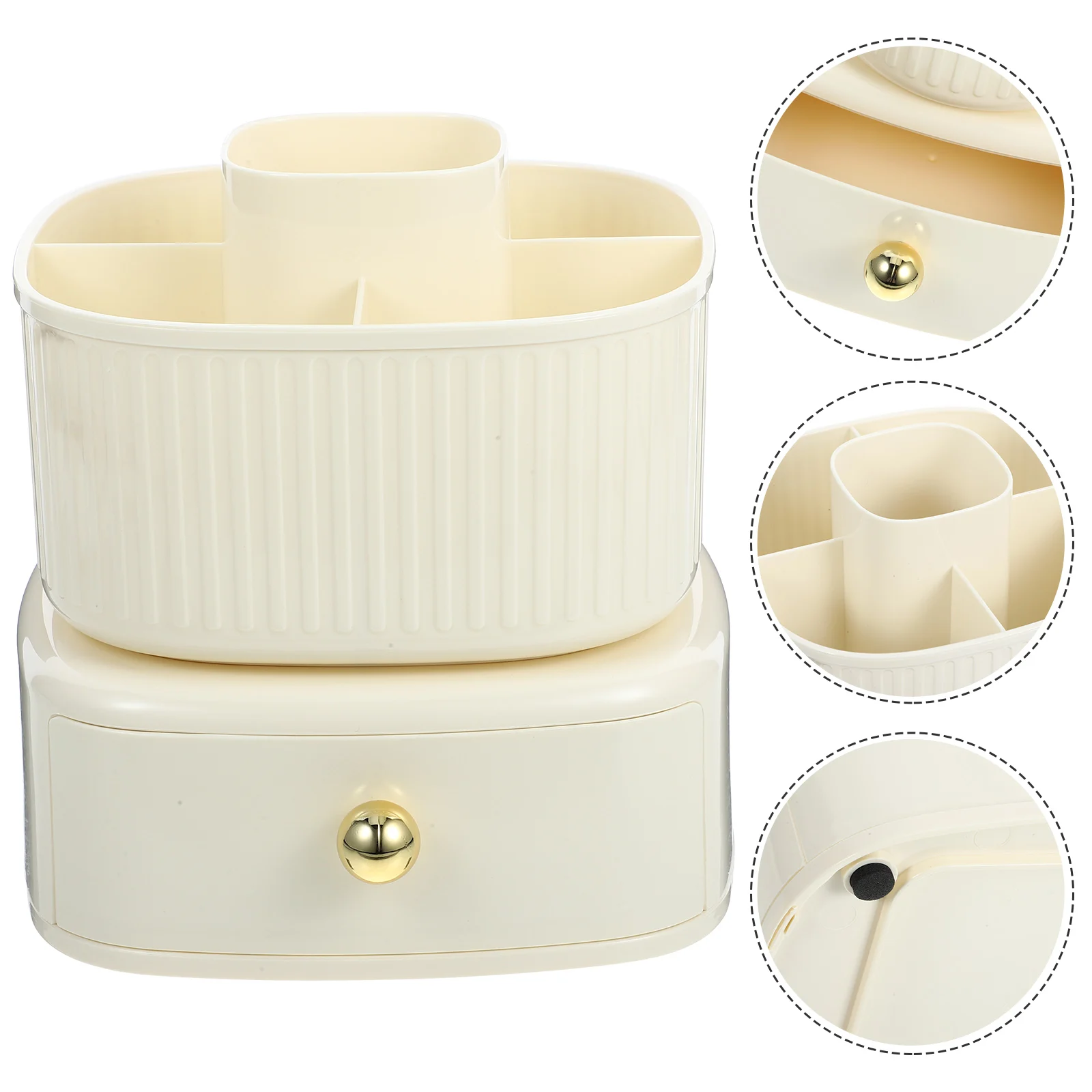 메이크업 브러쉬 보관 실린더 립스틱 상자 크림 화이트 골드 더블 레이어 회전식 데스크 주최자 펜 홀더 플라스틱 액세서리