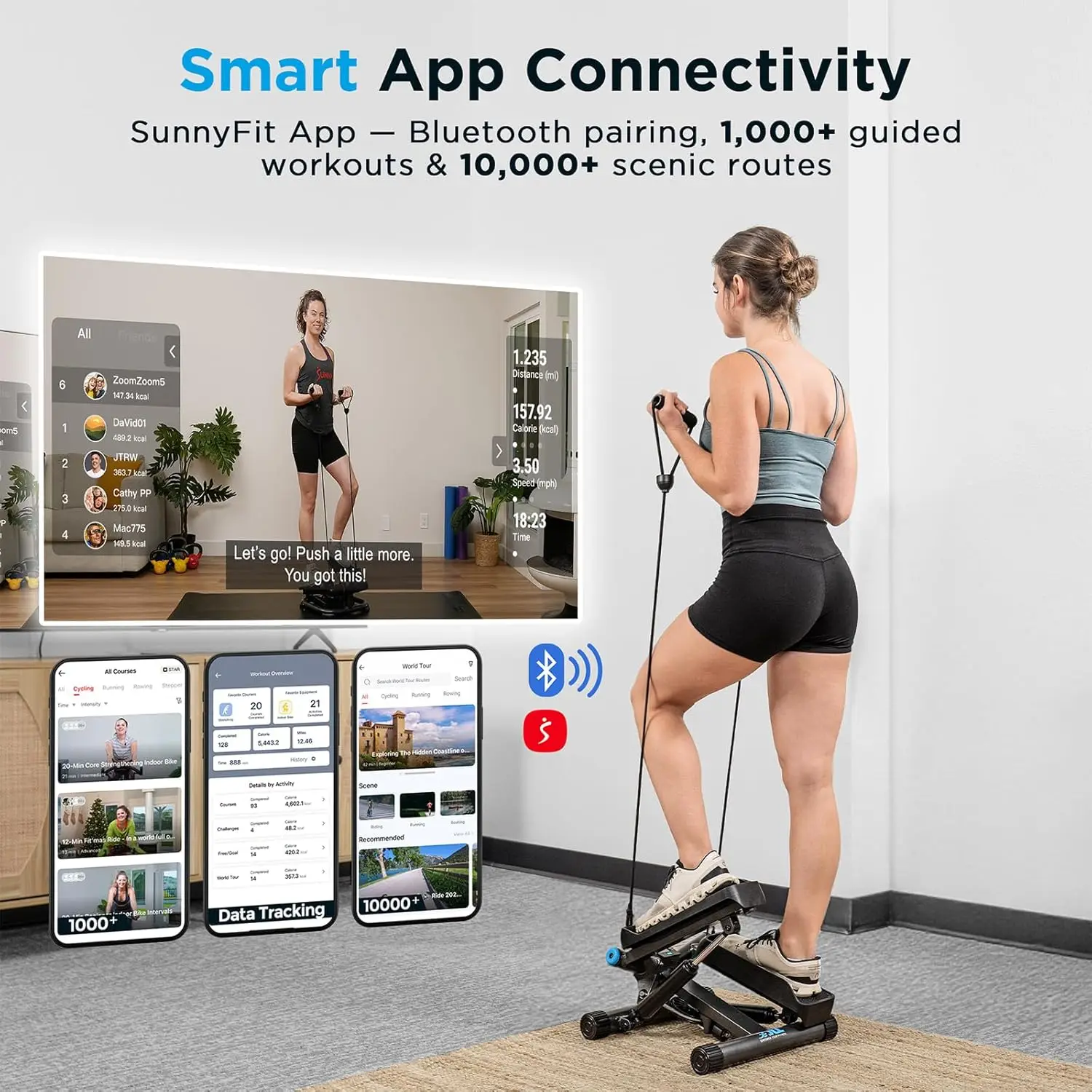 JLL Smart Twist Stepper Machine with Resistance Bands, Space-Saving Portable Mini Stair Stepper for Home, Full Body, Golden Exer