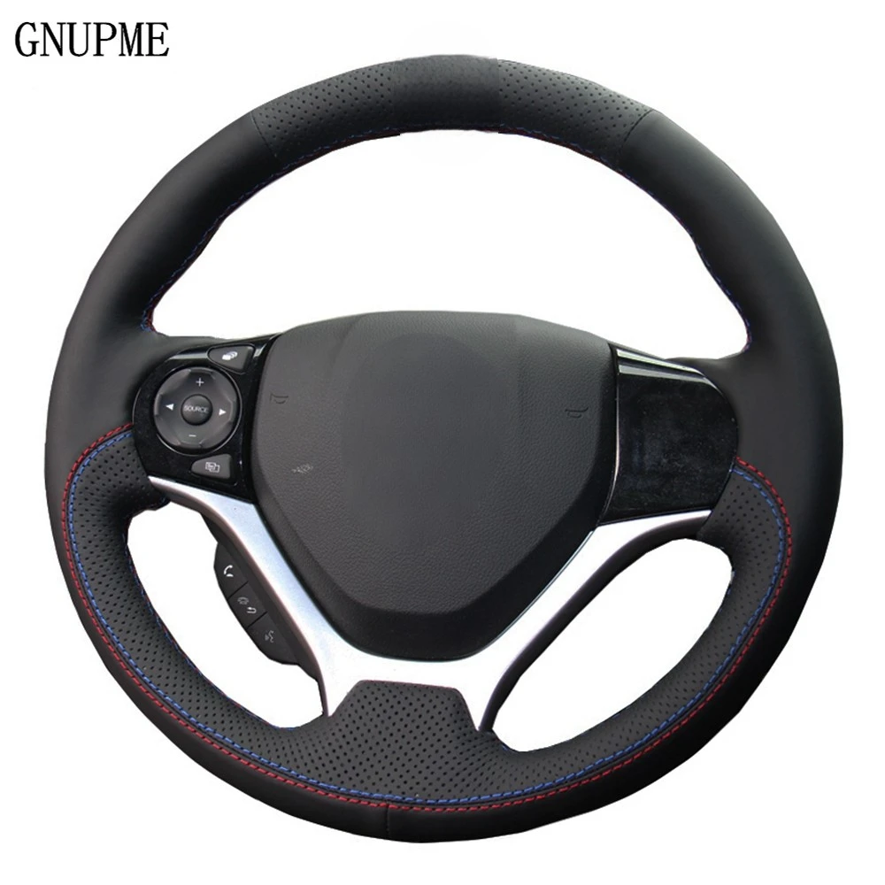 DIY Car Steering Wheel Cover Hand-stitched Black Genuine Leather Suede For Honda Civic Civic 9 2012 2013 2014 2015