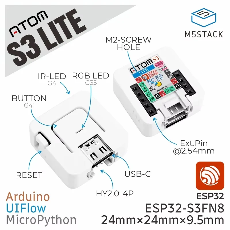 Original Official M5Stack  ATOMS3 Lite ESP32-S3FN8 Dev Kit for IoT node Microcontroller Wearables PCAB Design Custom