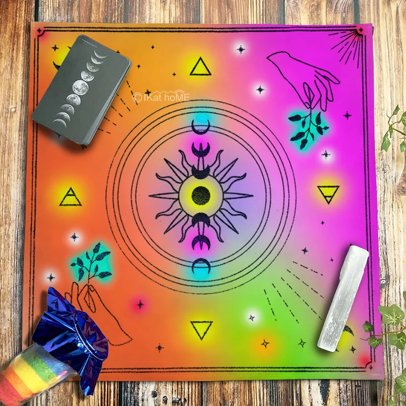 Sun Moon Star Altar Cloth Elements Fire Wind Water Soil Tarot Tablecloth Rainbow Pendulum Chart Witchcraft Oracle Card Pad Mats