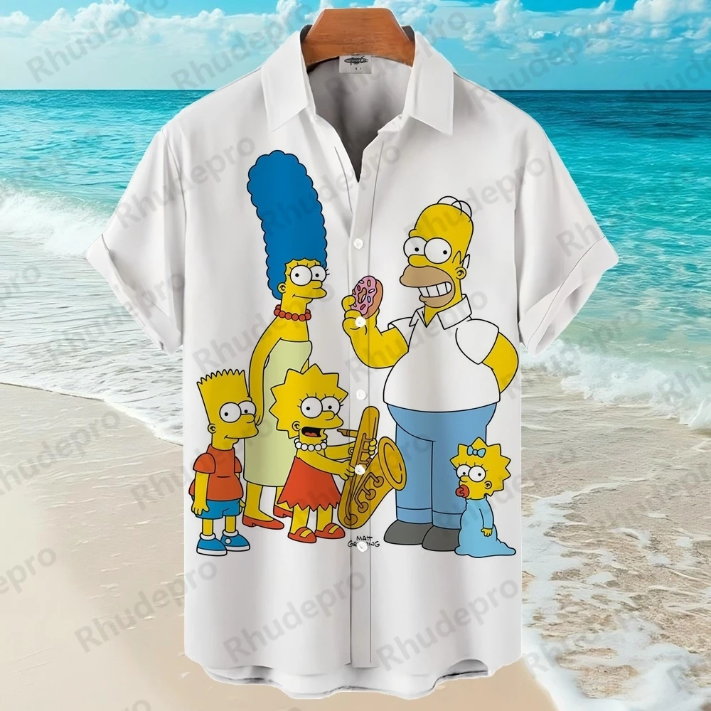 

Disney 2025 Семейная гавайская рубашка «Симпсоны» Magic Land, модная пляжная рубашка на пуговицах, мужская и женская рубашка