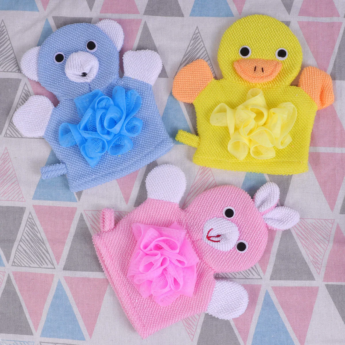 3 قطعة قفازات حمام دش التقشير الإسفنج ألياف النبات منظف الجسم الكرتون الحيوانات سريعة الجافة آلة قابل للغسل أصفر أزرق وردي