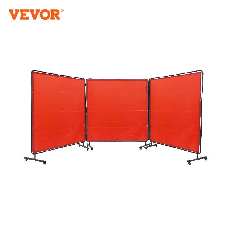 

VEVOR Welding Screen with Frame 6' x 8' Flame-Resistant Vinyl 3 Panel Welding Curtain Screens 12 Swivel Wheels for Workshop