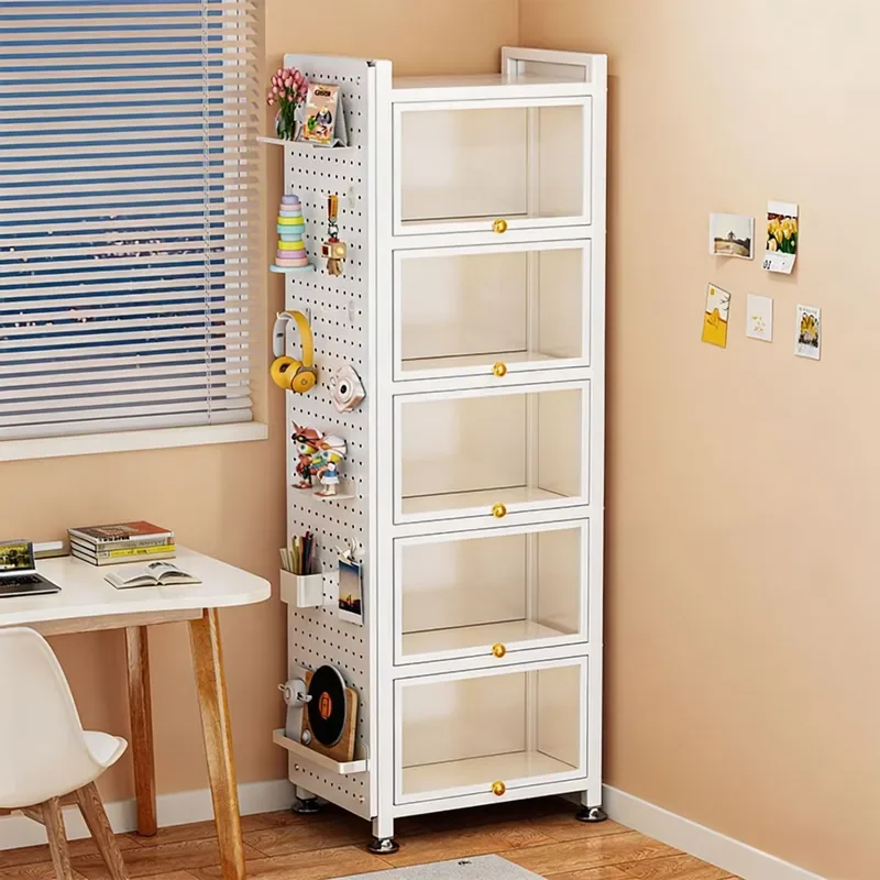 40cm Steel Display Cabinet with Glass Door LED Light Crack Pattern Bookshelf Dustproof Home Storage Unit for Figurines
