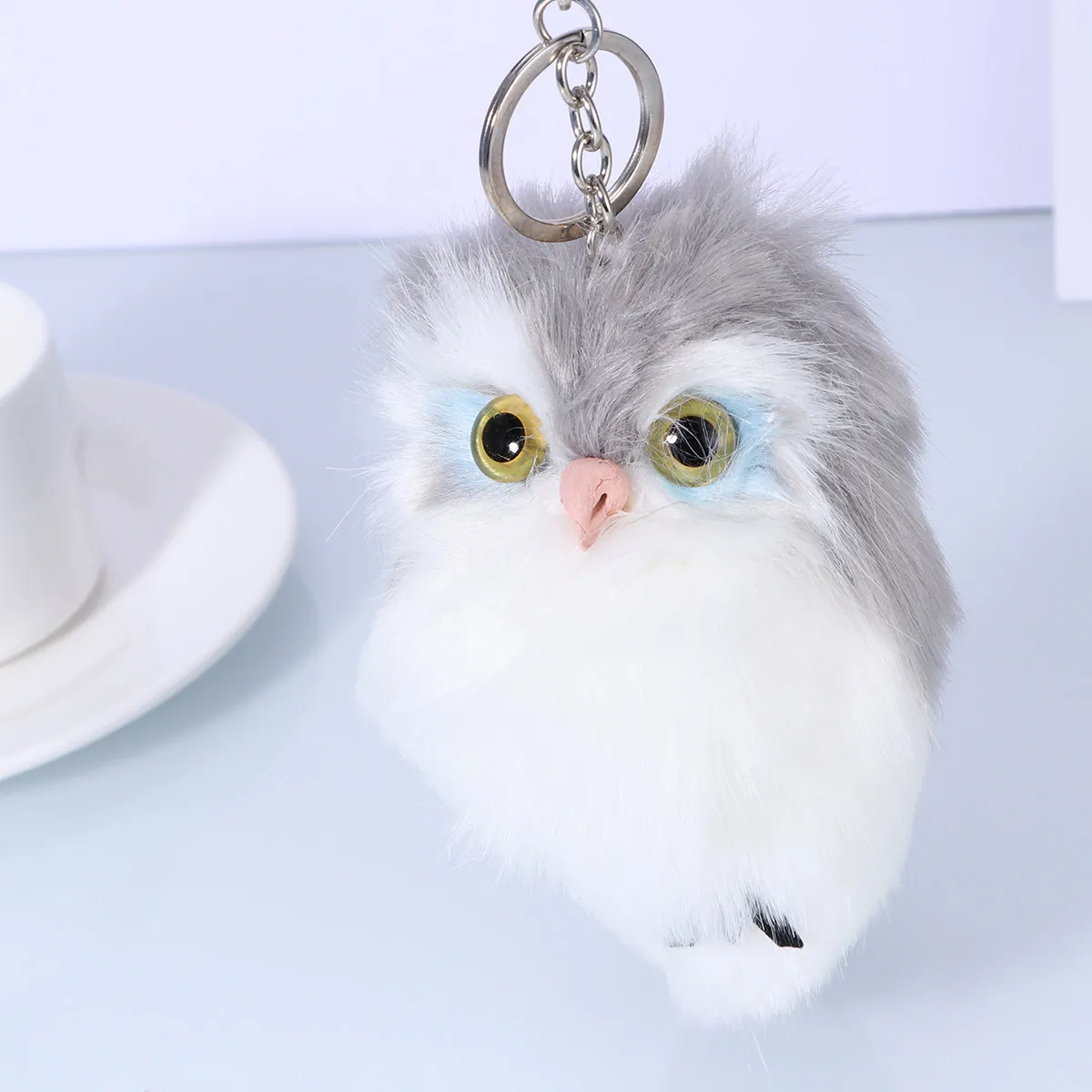 

Owl Shaped Light Grey Keychain Creative Lovely Pendant Key Ring Bag Car Phone Decoration Cute Gift for Girls Children