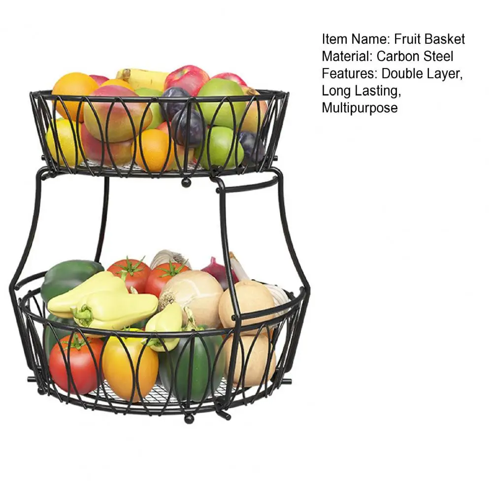 

Bread Storage Organizer Double-layer Fruit Basket Kitchen Storage Rack Rust-proof Vegetable Organizer with Strong for Efficient
